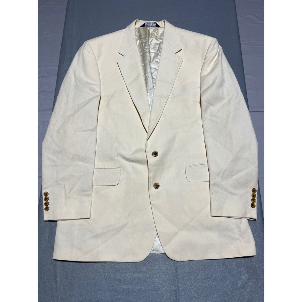 Polo Ralph Lauren Mens Cream Linen Blend Two Button Blazer 44L Sport Coat Stains